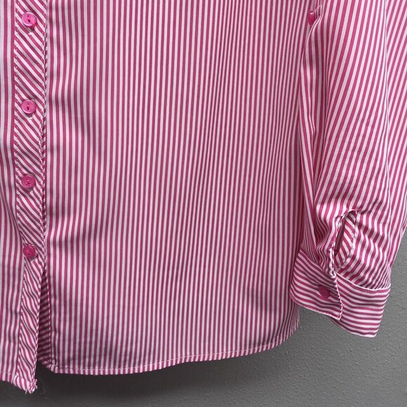 Notations Shirt Womens 2X Pink White Stripe Button Front Roll Tab Sleeves Blouse - Picture 3 of 10
